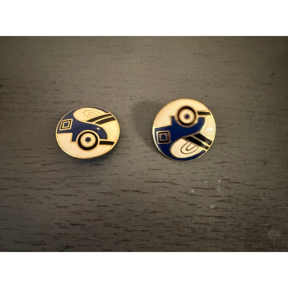 Vintage Art Deco Enamel Stud Earrings Geometric Abstract Navy Blue Gold Tone